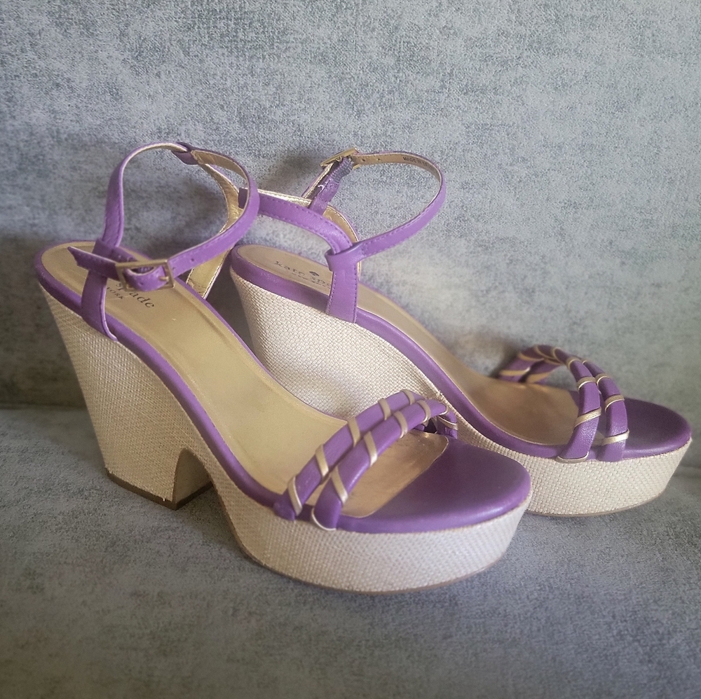 Kate Spade purple and gold platform heels, size 8.5